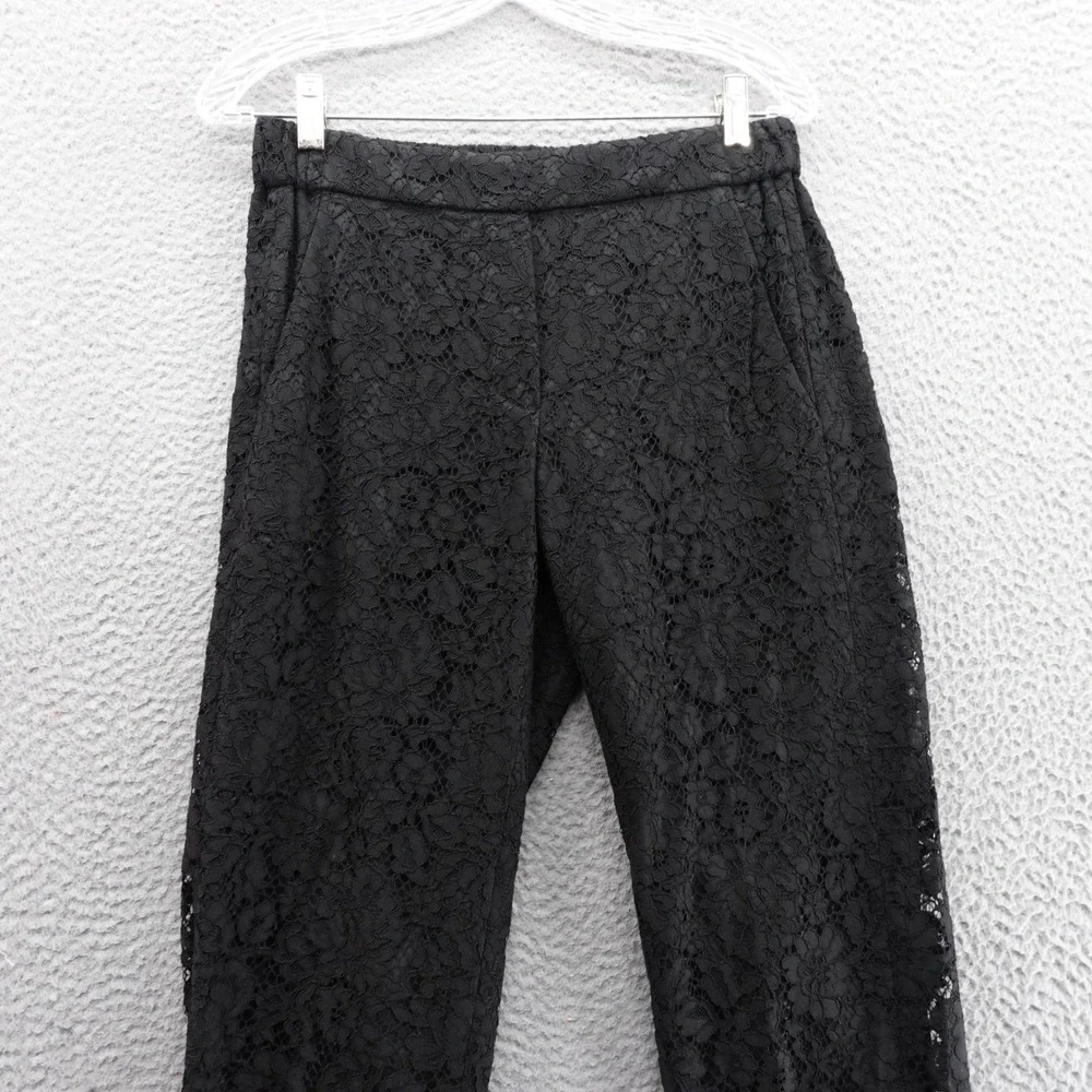 J Crew Lace Pull On‎ Ankle Pants Size 2 Black Women Elastic Waist Scalloped Hem